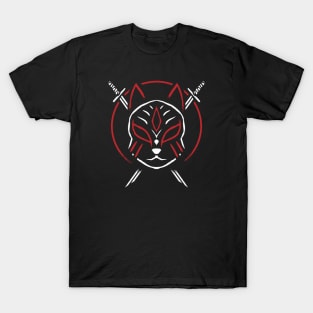 Cool Japanese Kitsune Fox Samurai Katanas T-Shirt